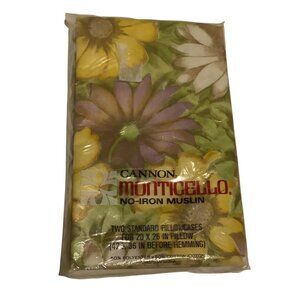 Vtg Cannon Monticello No-Iron Muslin Pillowcases 20x26 Pair‎ Floral Cotton Blend
